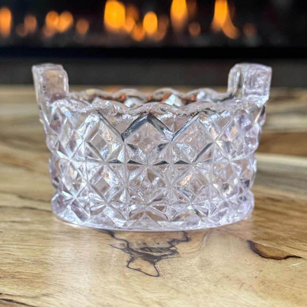 Antique 1886 Aetna Glass #300 Sun-Purpled Open Salt Cellar Basket Bellaire OH